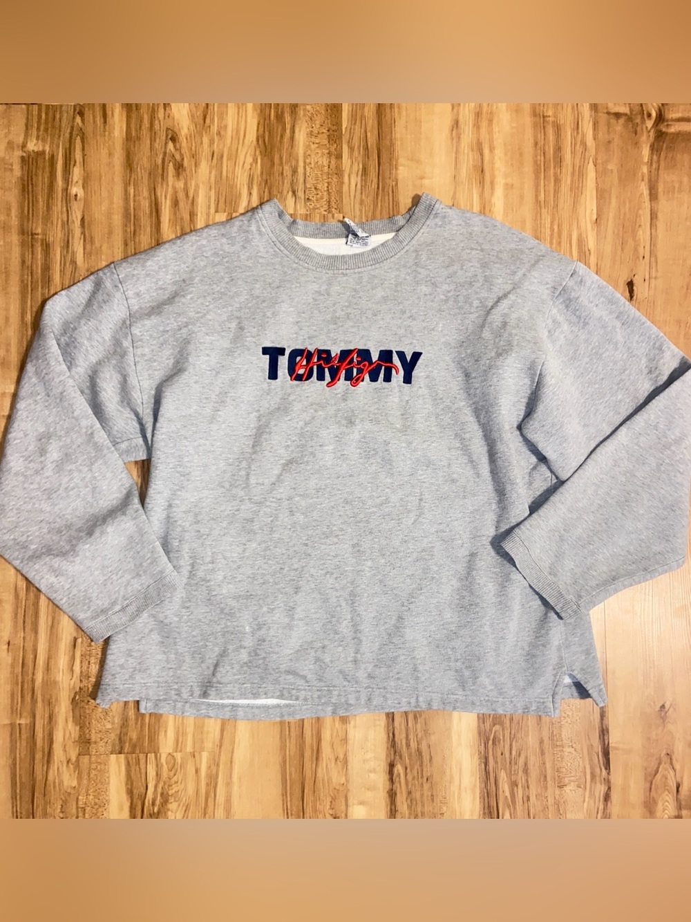 VTG 90s Tommy Hilfiger Jeans Sweater Gray Sweatshirt Mens Oversized